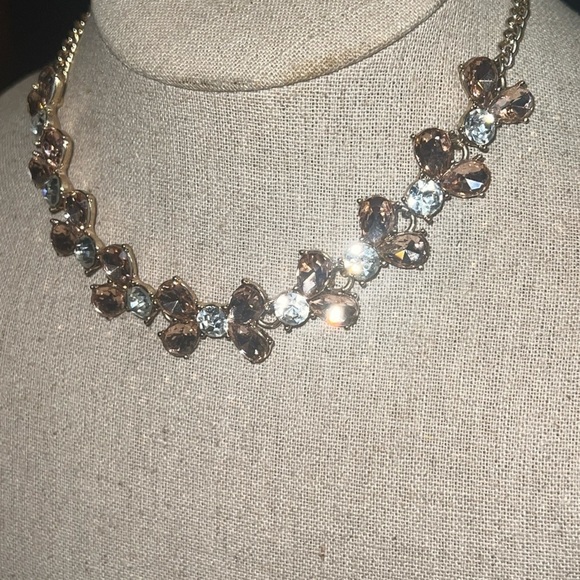 Rhinestone Bow Necklace 13.5-15.5” Pink powder pink blush And Clear Stones - Picture 2 of 9